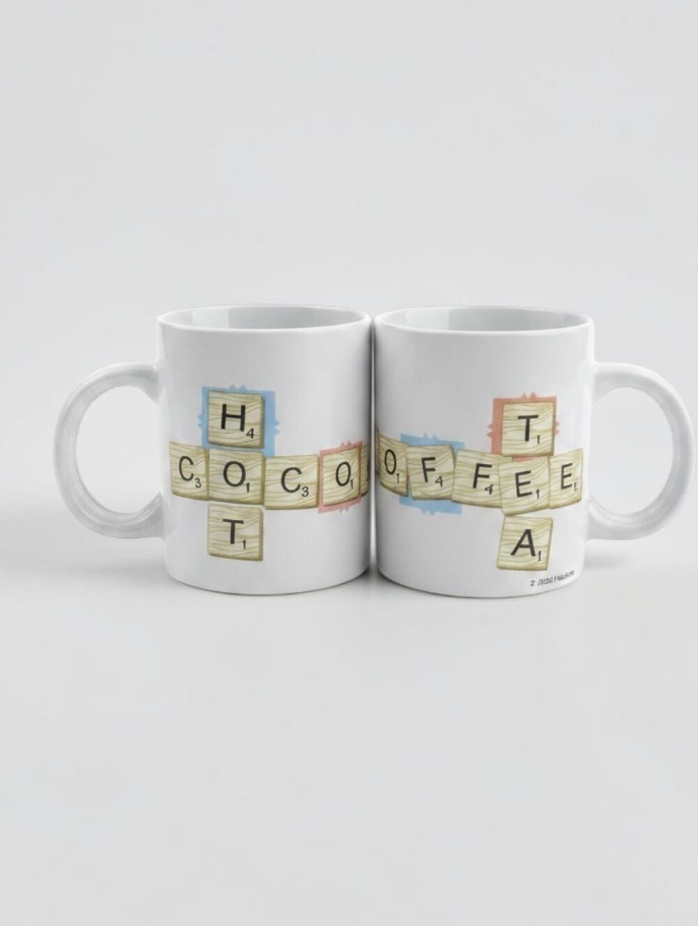Scrabble Mug Set of 2 Sherwood Brands Hasbro Coffee Cocoa Tea Mugs Vintage 2005